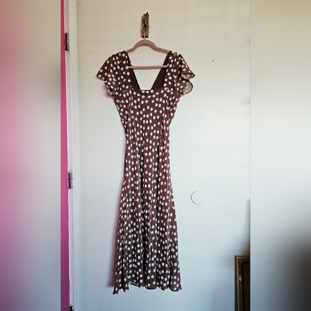 Tuckernuck Emerson Fry Knot Front Dress Cocoa Pearl Hand Painted Dots Polka Dot - Picture 5 of 7